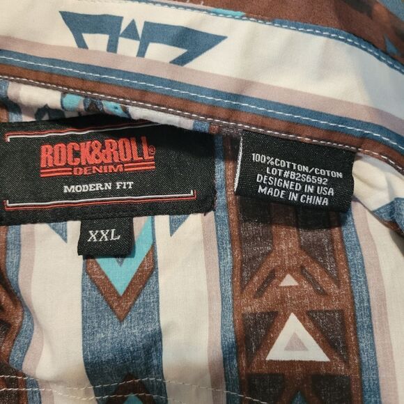 Rock & Roll Men's Modern Fit Denim Blue Long Sleeve Button Down Shirt Size XXL - Picture 13 of 14